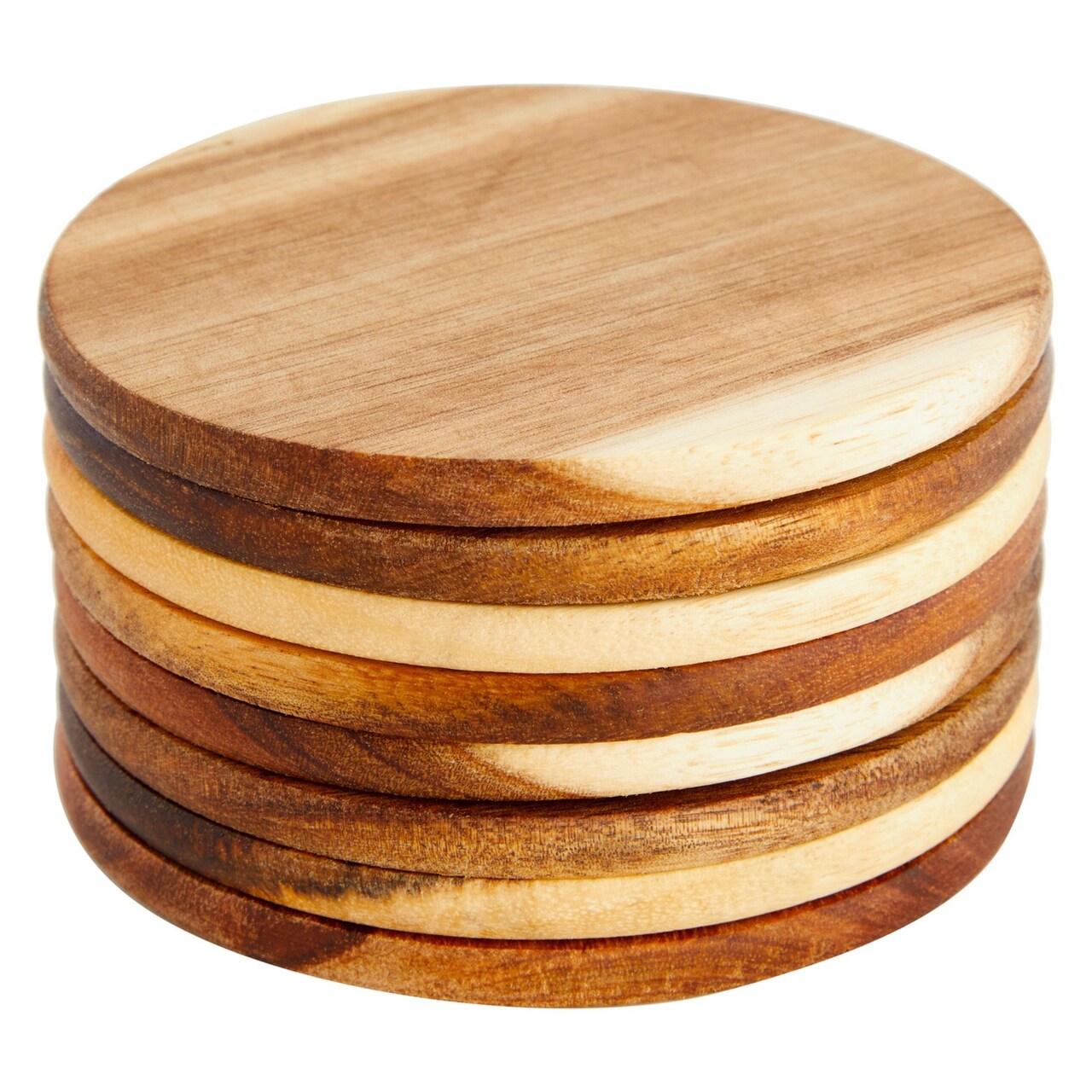8 Pack Round Acacia Wood Coasters for Coffee Table - Wooden Coasters for Drinks, Dining Table, Bar (4 In)